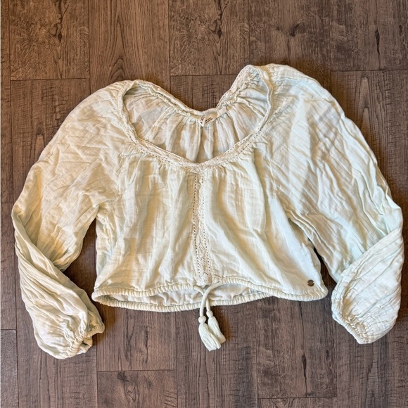 Roxy Boho Embroidered Mint Cropped Top- Medium - Picture 2 of 6